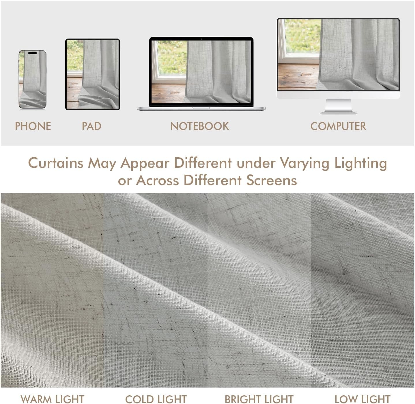 image:imageMIULEE Natural Linen Curtains 84 Inch Long 4 Panels Light Filtering Window Drapes with Rod Pocket Back Tab for Living Room Bedroom Farmhouse Decor Cream 42 W x 84 L InchesGrey