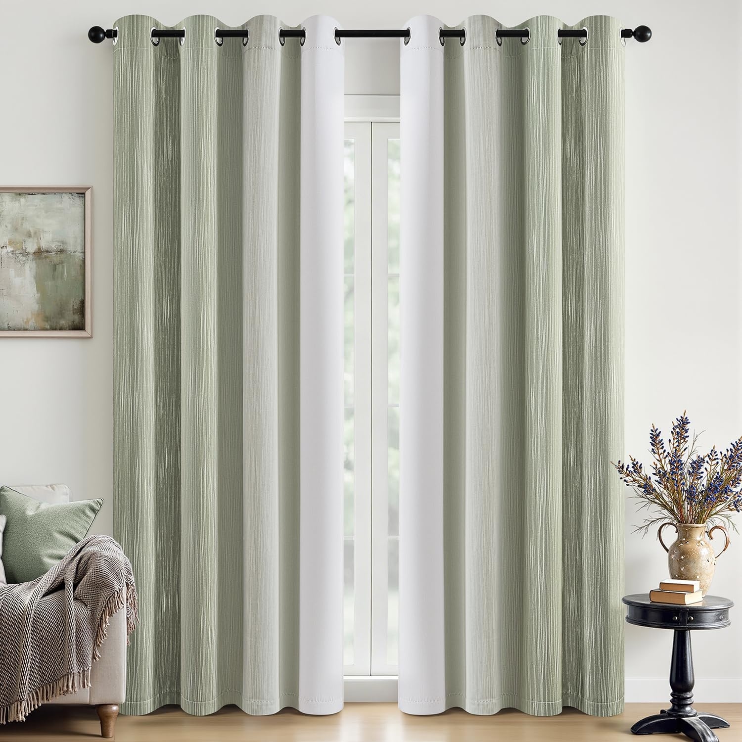 image:imageMIULEE Navy Blue and Greyish White Ombre Blackout Curtains Full Room Darkening Thermal Insulated 84 Inches Long Drapes for BedroomLiving Room Grommet Window Treatments Modern 52Wx84L Set of 2Sage Green and Greyish White