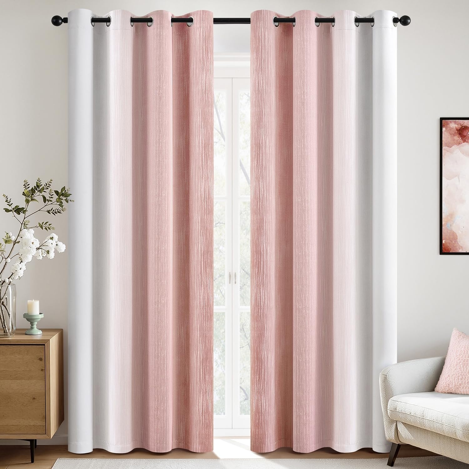 image:imageMIULEE Navy Blue and Greyish White Ombre Blackout Curtains Full Room Darkening Thermal Insulated 84 Inches Long Drapes for BedroomLiving Room Grommet Window Treatments Modern 52Wx84L Set of 2Pink and Greyish White