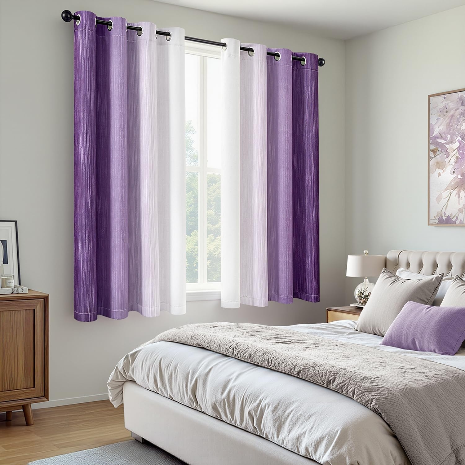image:imageMIULEE Navy Blue and Greyish White Ombre Blackout Curtains Full Room Darkening Thermal Insulated 84 Inches Long Drapes for BedroomLiving Room Grommet Window Treatments Modern 52Wx84L Set of 2Purple and Greyish White