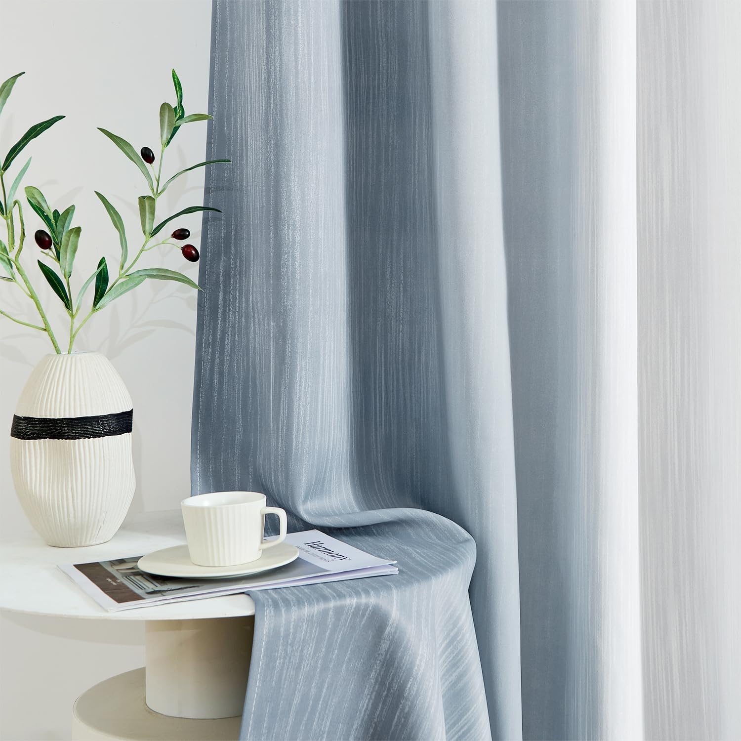 image:imageMIULEE Navy Blue and Greyish White Ombre Blackout Curtains Full Room Darkening Thermal Insulated 84 Inches Long Drapes for BedroomLiving Room Grommet Window Treatments Modern 52Wx84L Set of 2Chambray Blue and Greyish White