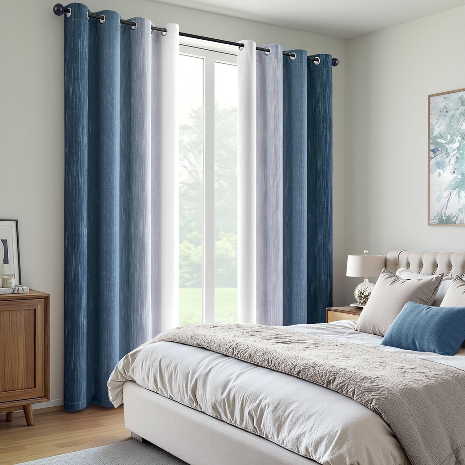 image:imageMIULEE Navy Blue and Greyish White Ombre Blackout Curtains Full Room Darkening Thermal Insulated 84 Inches Long Drapes for BedroomLiving Room Grommet Window Treatments Modern 52Wx84L Set of 2Dark Blue and Greyish White