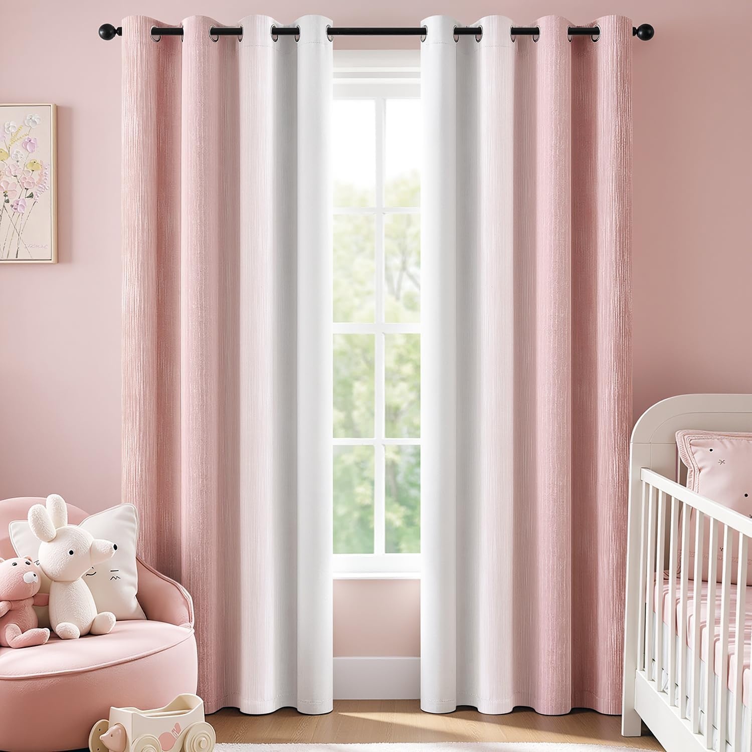 image:imageMIULEE Navy Blue and Greyish White Ombre Blackout Curtains Full Room Darkening Thermal Insulated 84 Inches Long Drapes for BedroomLiving Room Grommet Window Treatments Modern 52Wx84L Set of 2Pink and Greyish White