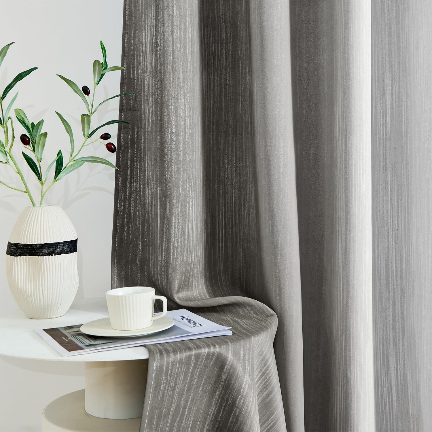 image:imageMIULEE Navy Blue and Greyish White Ombre Blackout Curtains Full Room Darkening Thermal Insulated 84 Inches Long Drapes for BedroomLiving Room Grommet Window Treatments Modern 52Wx84L Set of 2Grey and Greyish White