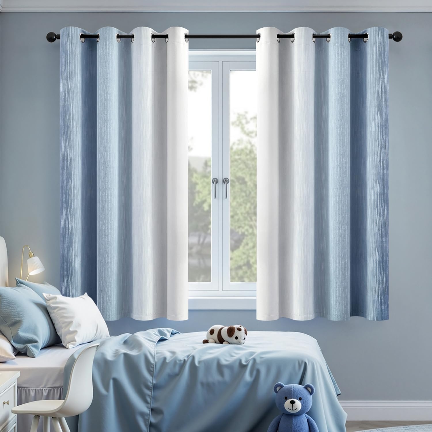 image:imageMIULEE Navy Blue and Greyish White Ombre Blackout Curtains Full Room Darkening Thermal Insulated 84 Inches Long Drapes for BedroomLiving Room Grommet Window Treatments Modern 52Wx84L Set of 2Stone Blue and Greyish White