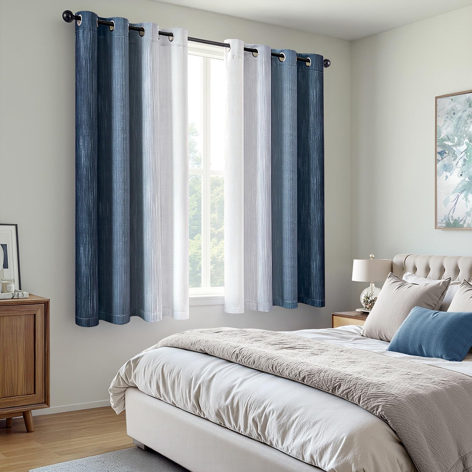 image:imageMIULEE Navy Blue and Greyish White Ombre Blackout Curtains Full Room Darkening Thermal Insulated 84 Inches Long Drapes for BedroomLiving Room Grommet Window Treatments Modern 52Wx84L Set of 2Navy Blue and Greyish White