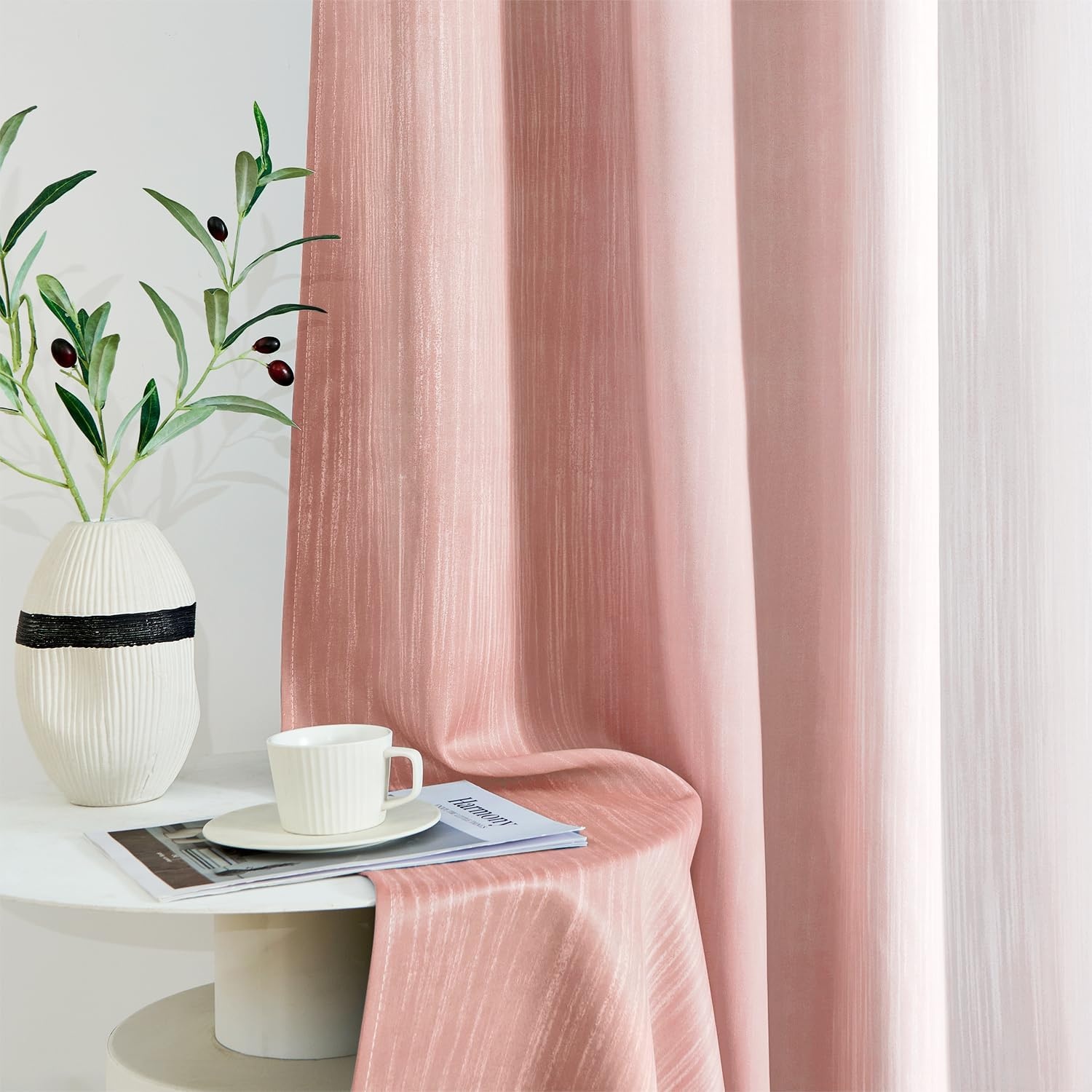 image:imageMIULEE Navy Blue and Greyish White Ombre Blackout Curtains Full Room Darkening Thermal Insulated 84 Inches Long Drapes for BedroomLiving Room Grommet Window Treatments Modern 52Wx84L Set of 2Pink and Greyish White