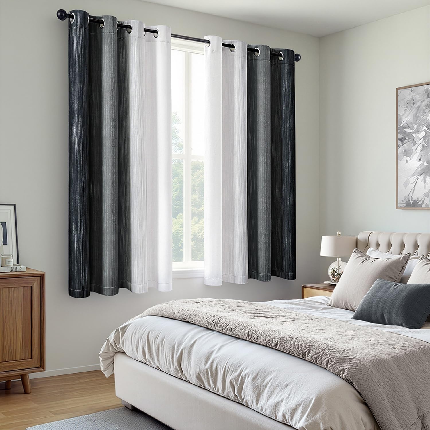 image:imageMIULEE Navy Blue and Greyish White Ombre Blackout Curtains Full Room Darkening Thermal Insulated 84 Inches Long Drapes for BedroomLiving Room Grommet Window Treatments Modern 52Wx84L Set of 2Black and Greyish White