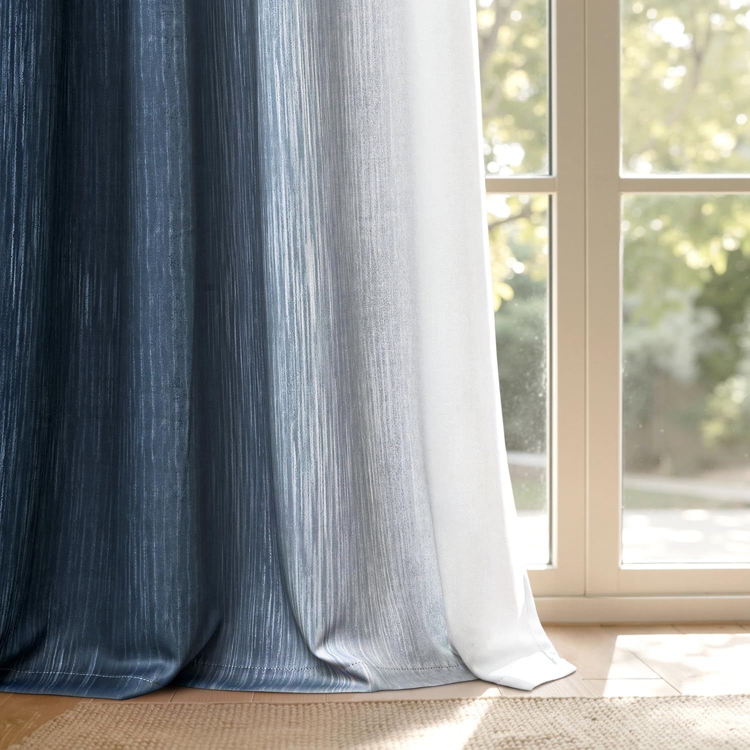 image:imageMIULEE Navy Blue and Greyish White Ombre Blackout Curtains Full Room Darkening Thermal Insulated 84 Inches Long Drapes for BedroomLiving Room Grommet Window Treatments Modern 52Wx84L Set of 2Navy Blue and Greyish White