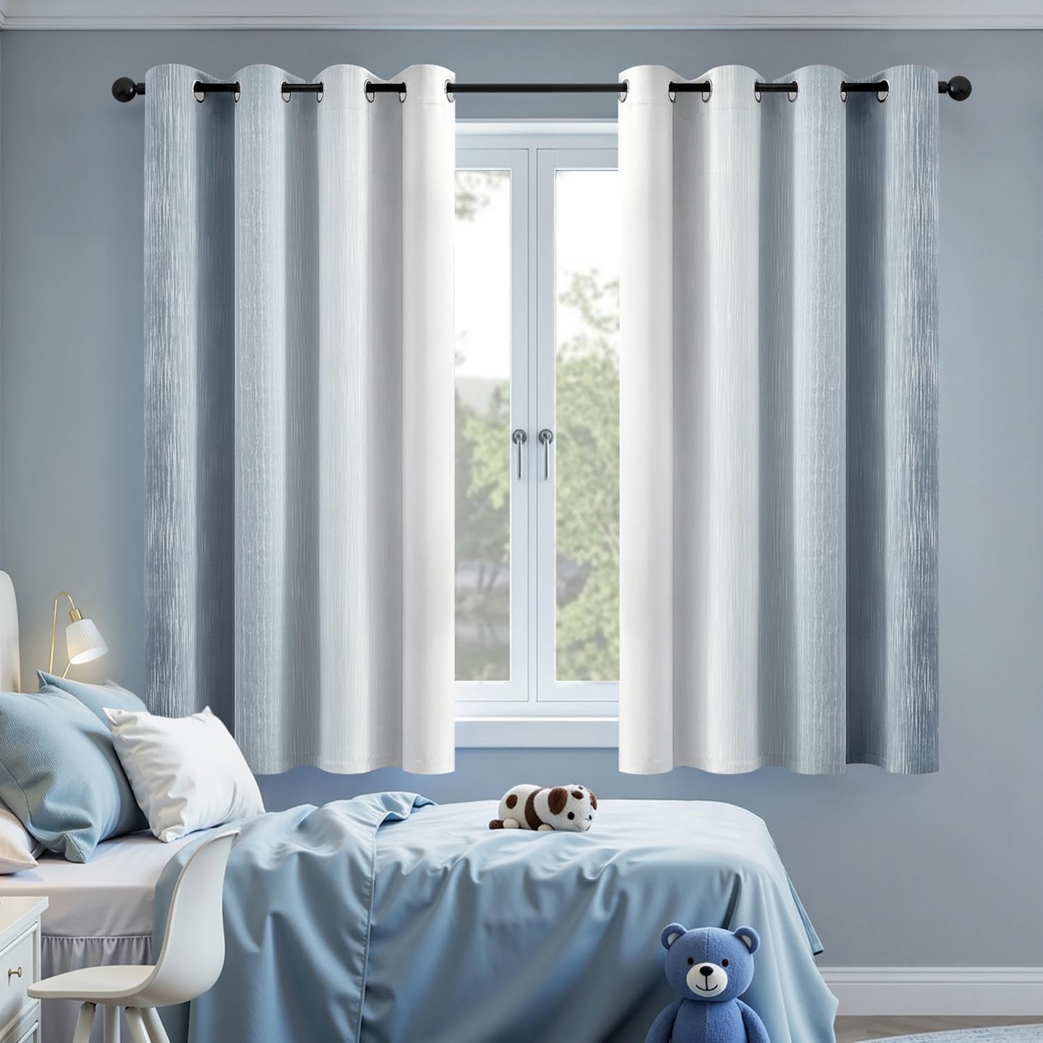 image:imageMIULEE Navy Blue and Greyish White Ombre Blackout Curtains Full Room Darkening Thermal Insulated 84 Inches Long Drapes for BedroomLiving Room Grommet Window Treatments Modern 52Wx84L Set of 2Chambray Blue and Greyish White
