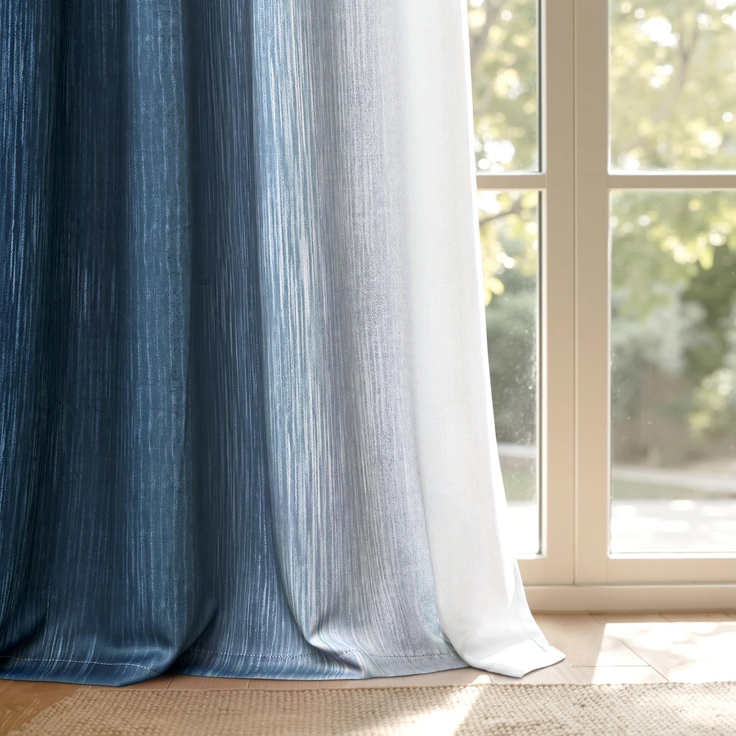 image:imageMIULEE Navy Blue and Greyish White Ombre Blackout Curtains Full Room Darkening Thermal Insulated 84 Inches Long Drapes for BedroomLiving Room Grommet Window Treatments Modern 52Wx84L Set of 2Dark Blue and Greyish White