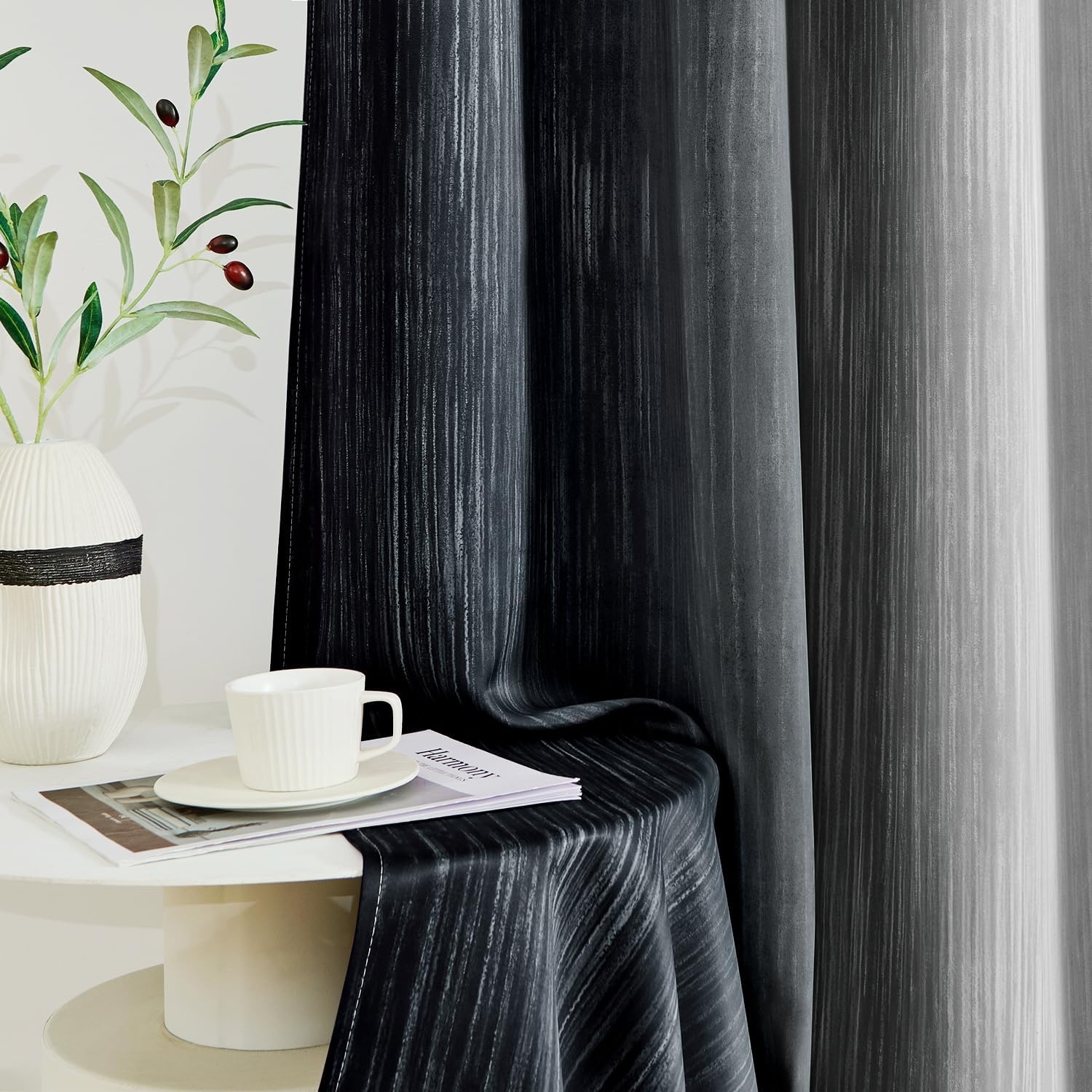image:imageMIULEE Navy Blue and Greyish White Ombre Blackout Curtains Full Room Darkening Thermal Insulated 84 Inches Long Drapes for BedroomLiving Room Grommet Window Treatments Modern 52Wx84L Set of 2Black and Greyish White