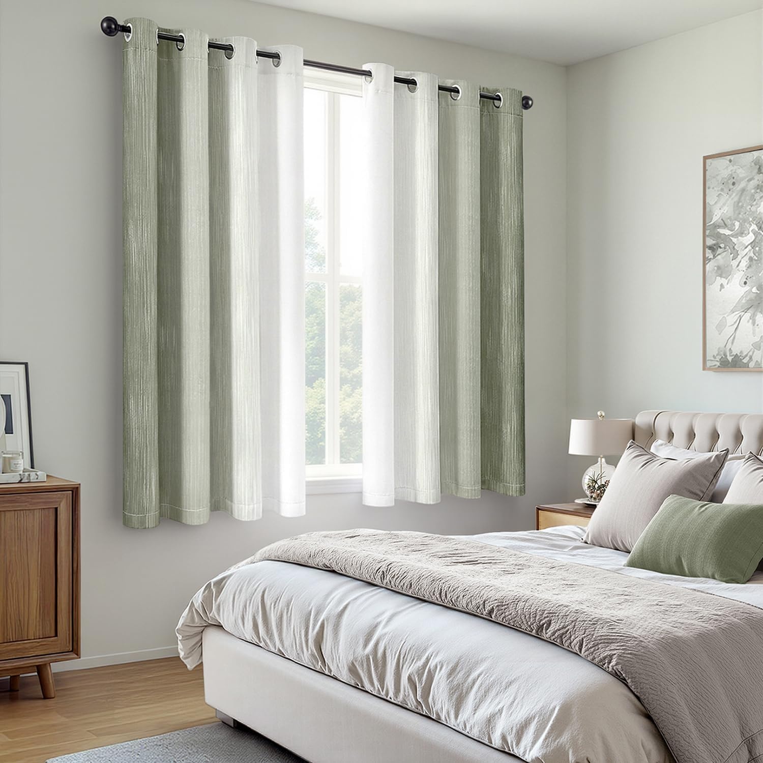 image:imageMIULEE Navy Blue and Greyish White Ombre Blackout Curtains Full Room Darkening Thermal Insulated 84 Inches Long Drapes for BedroomLiving Room Grommet Window Treatments Modern 52Wx84L Set of 2Sage Green and Greyish White