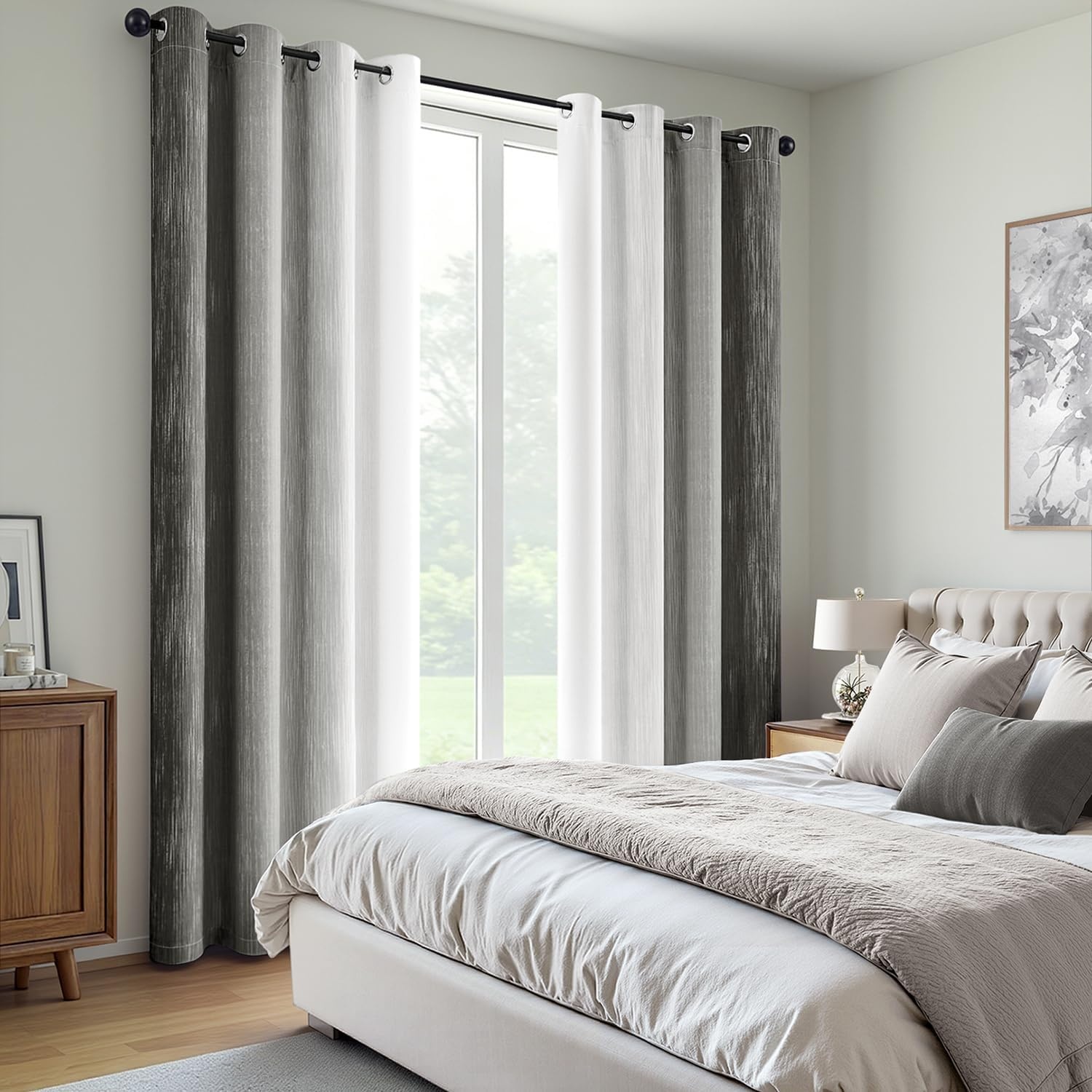 image:imageMIULEE Navy Blue and Greyish White Ombre Blackout Curtains Full Room Darkening Thermal Insulated 84 Inches Long Drapes for BedroomLiving Room Grommet Window Treatments Modern 52Wx84L Set of 2Grey and Greyish White