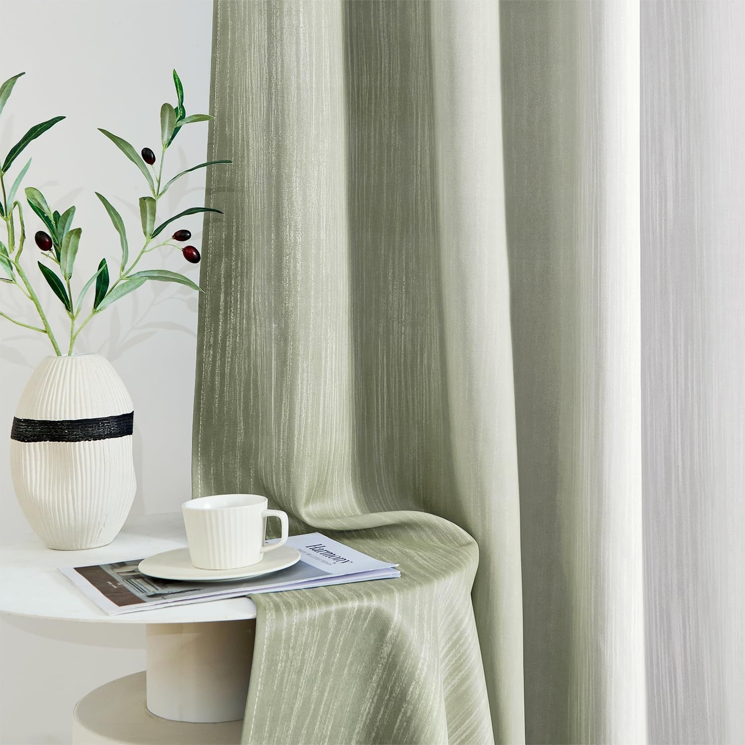 image:imageMIULEE Navy Blue and Greyish White Ombre Blackout Curtains Full Room Darkening Thermal Insulated 84 Inches Long Drapes for BedroomLiving Room Grommet Window Treatments Modern 52Wx84L Set of 2Sage Green and Greyish White