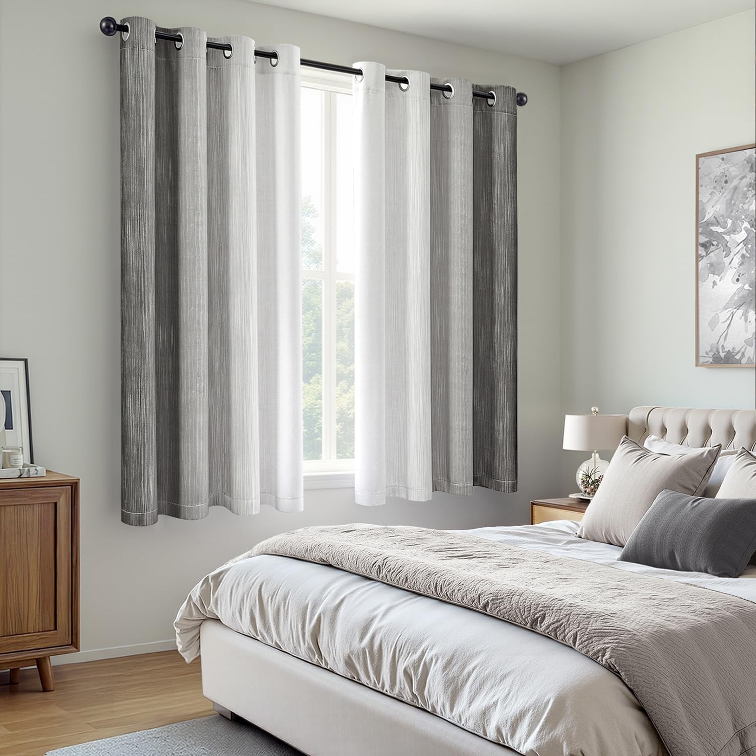 image:imageMIULEE Navy Blue and Greyish White Ombre Blackout Curtains Full Room Darkening Thermal Insulated 84 Inches Long Drapes for BedroomLiving Room Grommet Window Treatments Modern 52Wx84L Set of 2Grey and Greyish White
