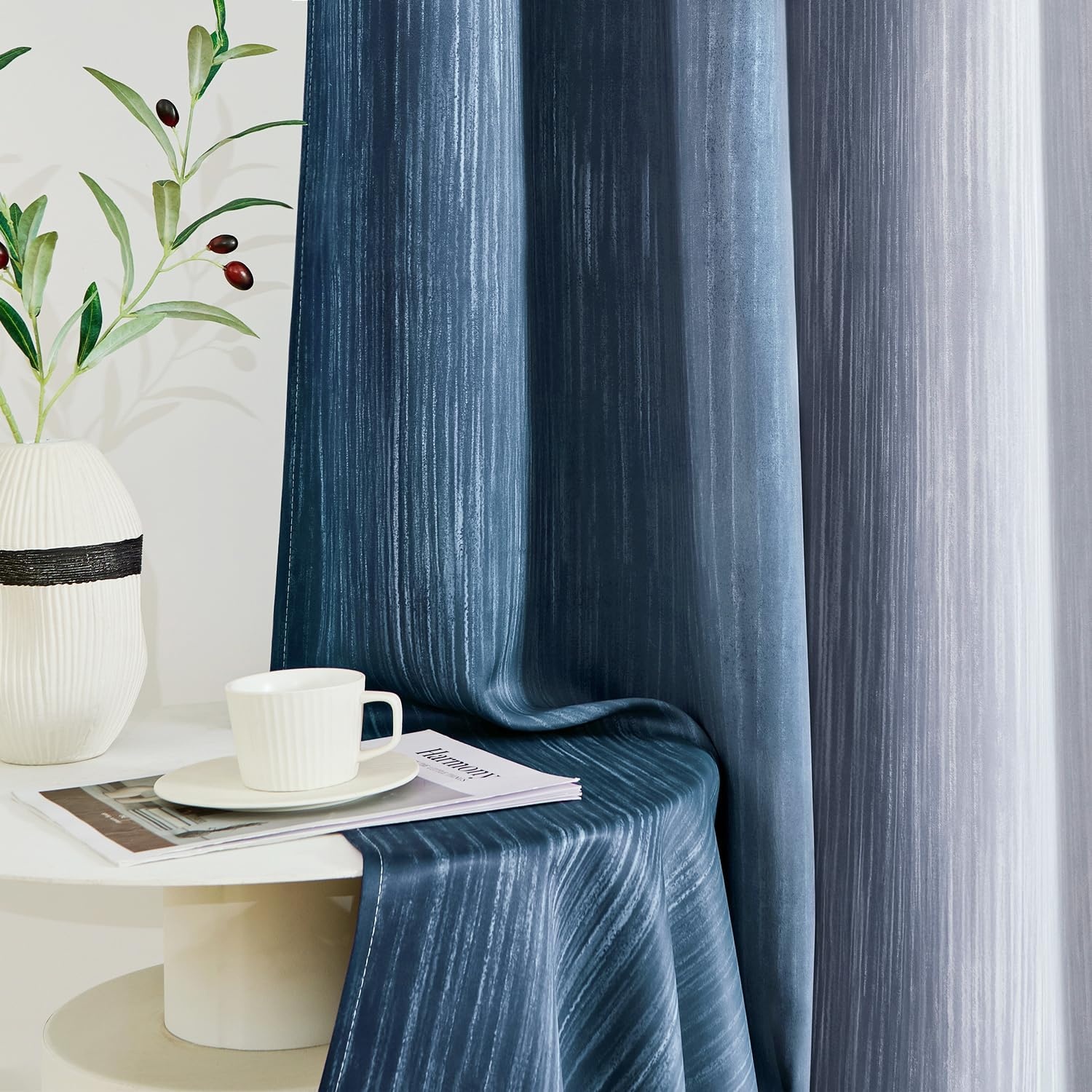 image:imageMIULEE Navy Blue and Greyish White Ombre Blackout Curtains Full Room Darkening Thermal Insulated 84 Inches Long Drapes for BedroomLiving Room Grommet Window Treatments Modern 52Wx84L Set of 2Dark Blue and Greyish White