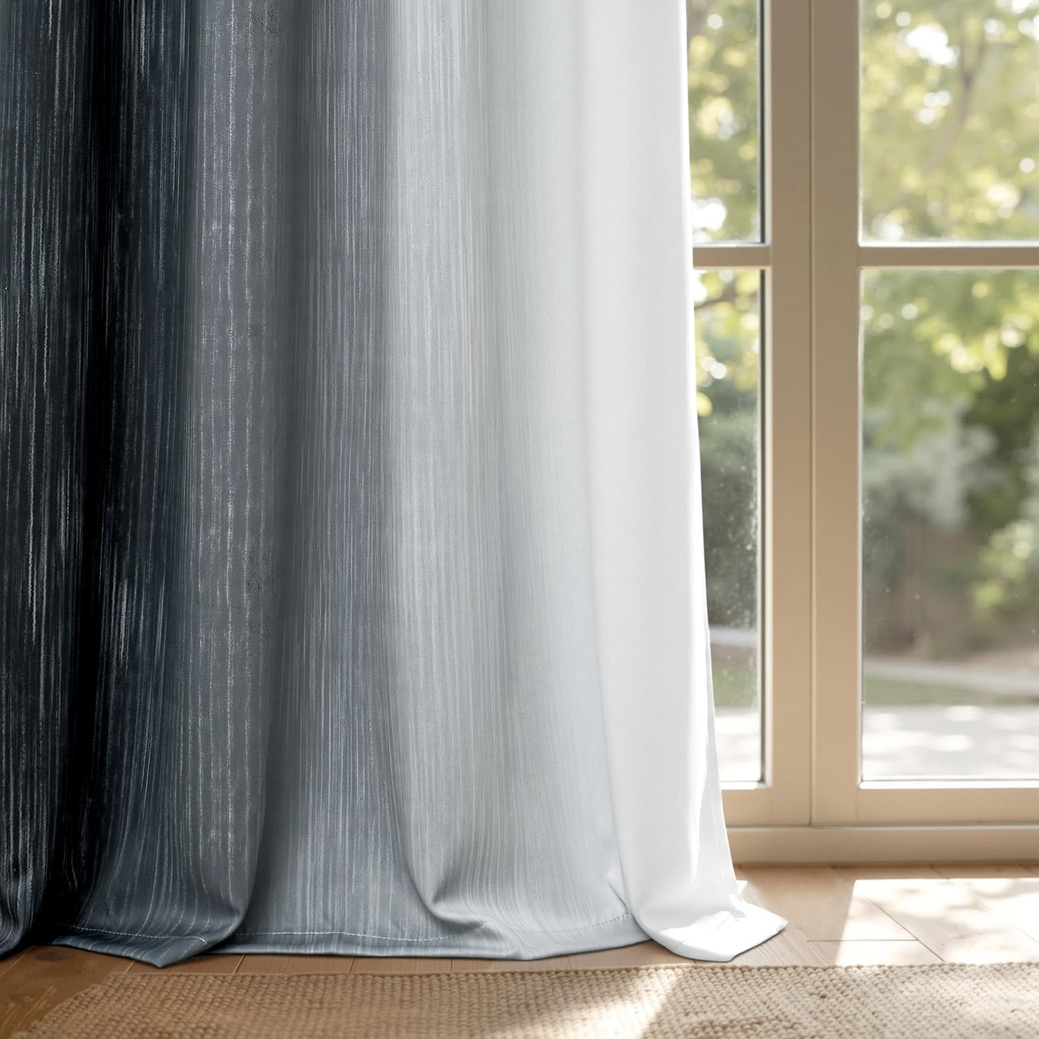 image:imageMIULEE Navy Blue and Greyish White Ombre Blackout Curtains Full Room Darkening Thermal Insulated 84 Inches Long Drapes for BedroomLiving Room Grommet Window Treatments Modern 52Wx84L Set of 2Black and Greyish White