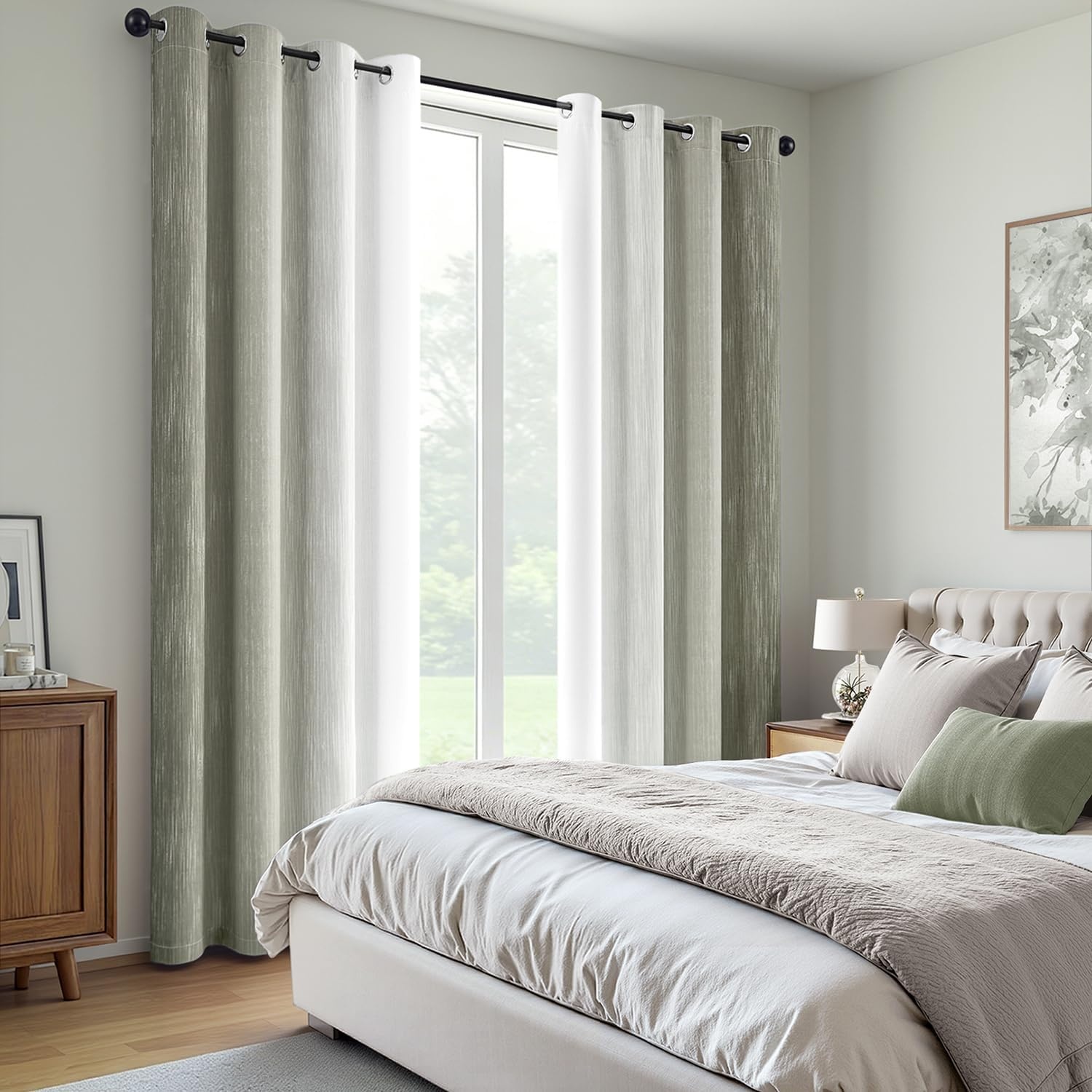 image:imageMIULEE Navy Blue and Greyish White Ombre Blackout Curtains Full Room Darkening Thermal Insulated 84 Inches Long Drapes for BedroomLiving Room Grommet Window Treatments Modern 52Wx84L Set of 2Sage Green and Greyish White