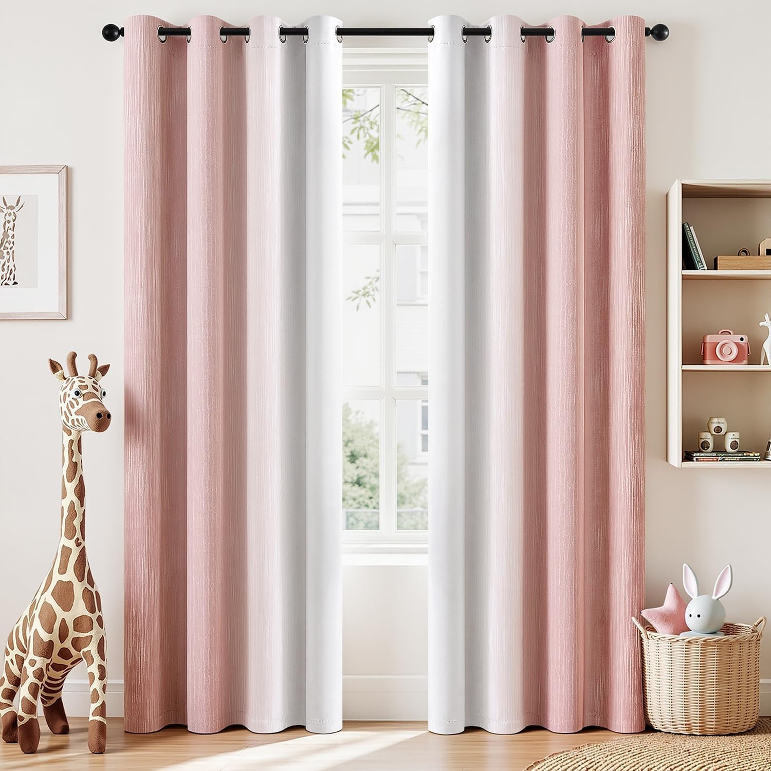 image:imageMIULEE Navy Blue and Greyish White Ombre Blackout Curtains Full Room Darkening Thermal Insulated 84 Inches Long Drapes for BedroomLiving Room Grommet Window Treatments Modern 52Wx84L Set of 2Pink and Greyish White