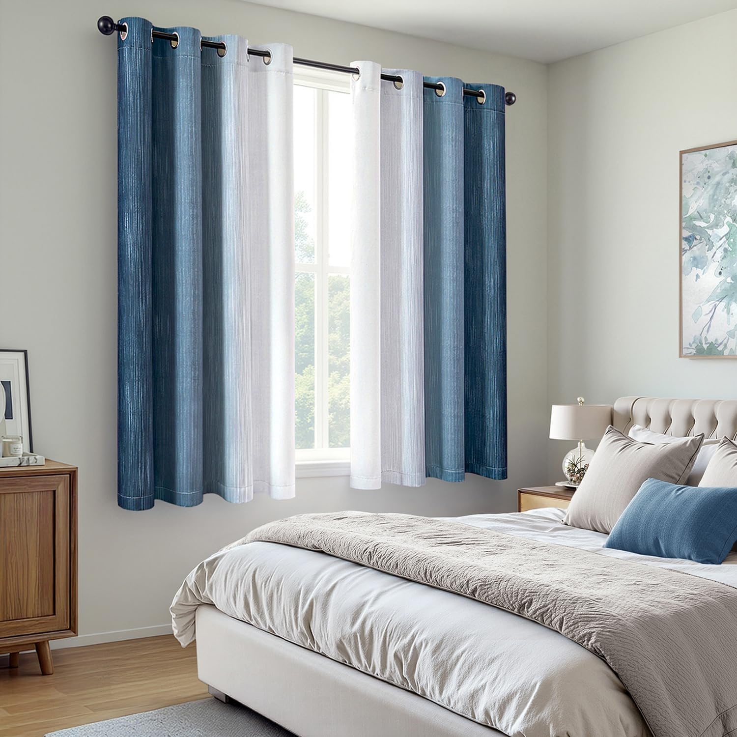 image:imageMIULEE Navy Blue and Greyish White Ombre Blackout Curtains Full Room Darkening Thermal Insulated 84 Inches Long Drapes for BedroomLiving Room Grommet Window Treatments Modern 52Wx84L Set of 2Dark Blue and Greyish White