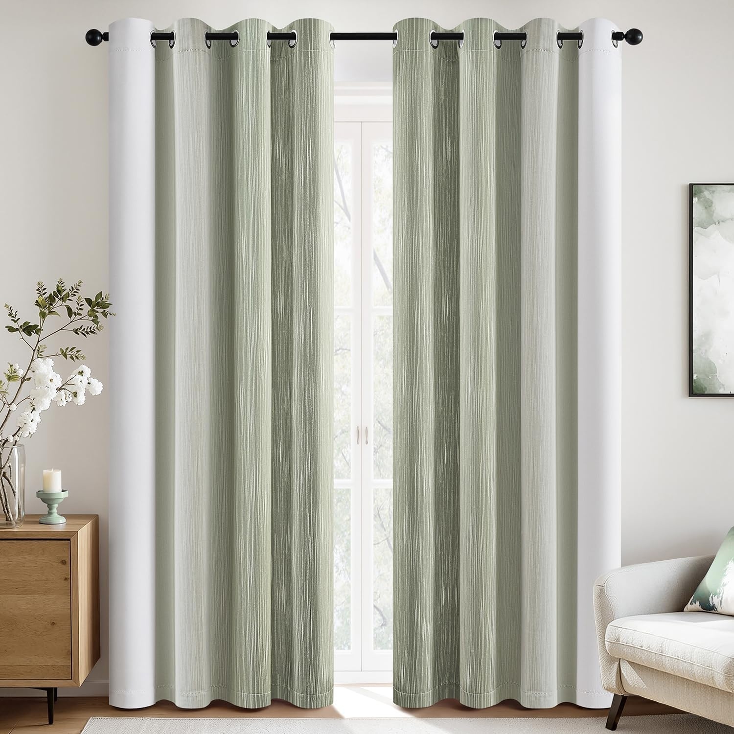 image:imageMIULEE Navy Blue and Greyish White Ombre Blackout Curtains Full Room Darkening Thermal Insulated 84 Inches Long Drapes for BedroomLiving Room Grommet Window Treatments Modern 52Wx84L Set of 2Sage Green and Greyish White