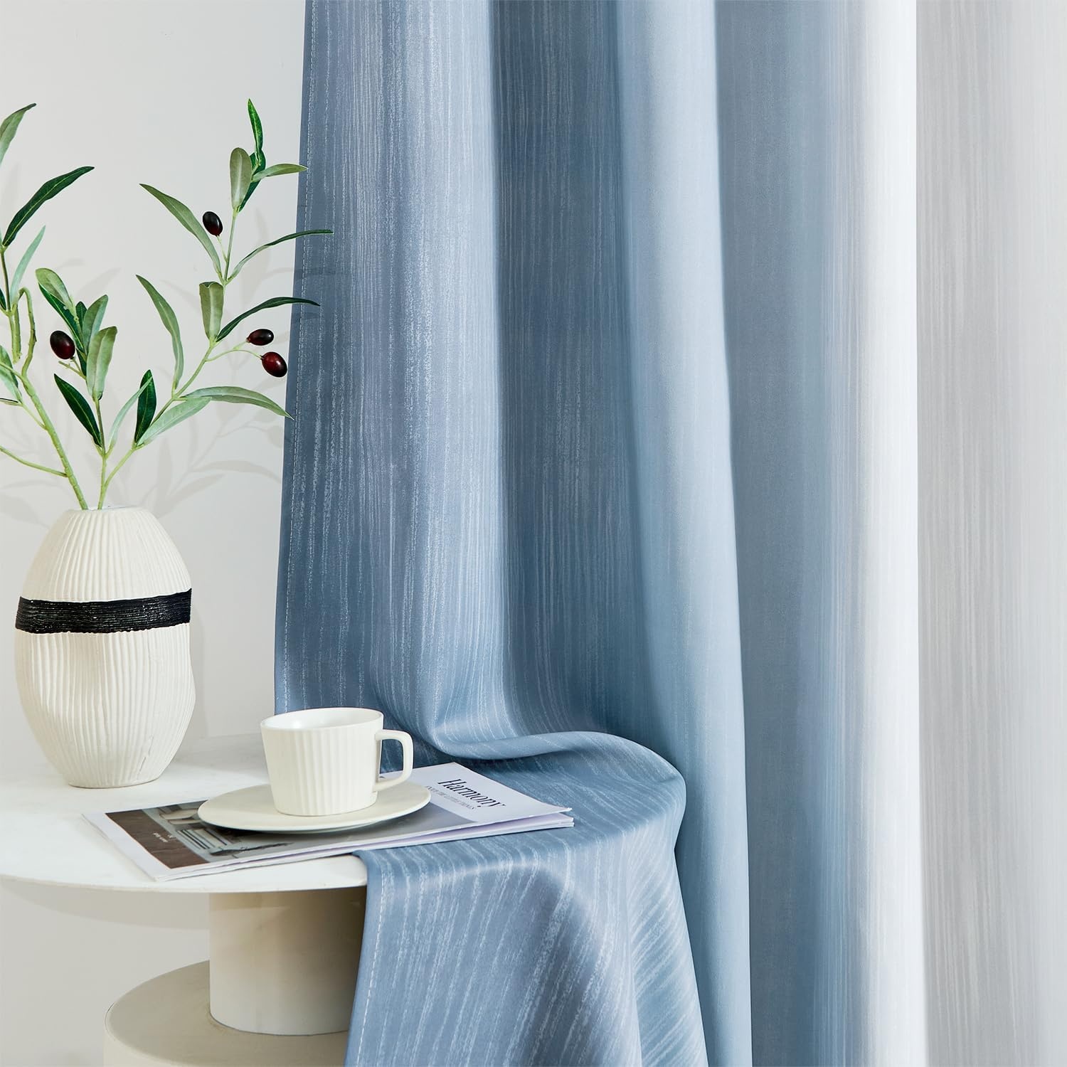 image:imageMIULEE Navy Blue and Greyish White Ombre Blackout Curtains Full Room Darkening Thermal Insulated 84 Inches Long Drapes for BedroomLiving Room Grommet Window Treatments Modern 52Wx84L Set of 2Stone Blue and Greyish White