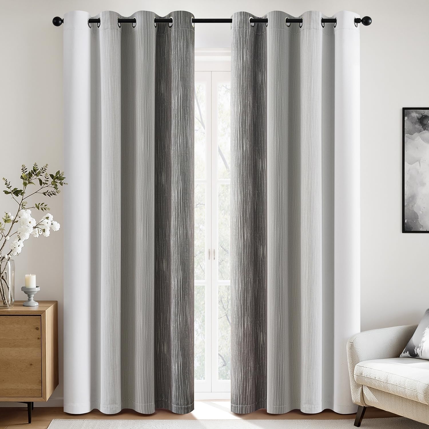 image:imageMIULEE Navy Blue and Greyish White Ombre Blackout Curtains Full Room Darkening Thermal Insulated 84 Inches Long Drapes for BedroomLiving Room Grommet Window Treatments Modern 52Wx84L Set of 2Grey and Greyish White