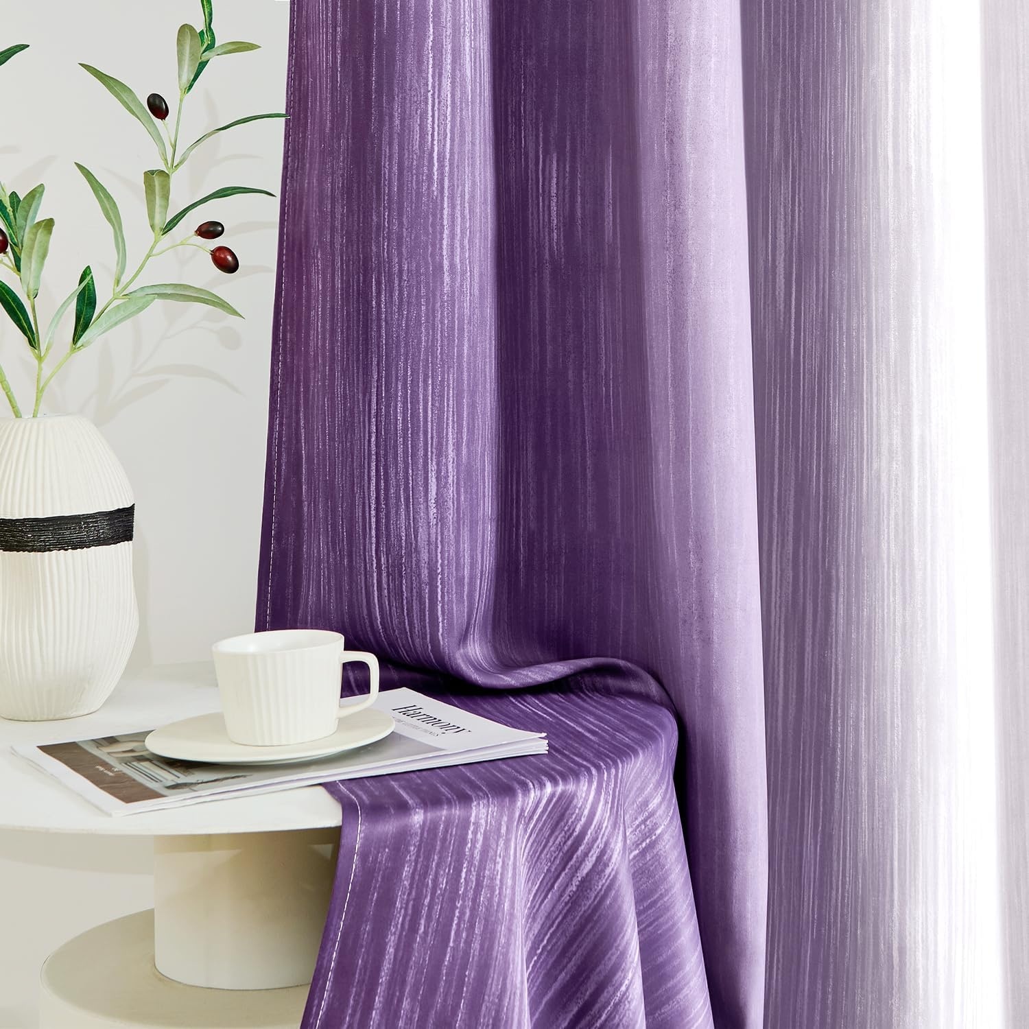image:imageMIULEE Navy Blue and Greyish White Ombre Blackout Curtains Full Room Darkening Thermal Insulated 84 Inches Long Drapes for BedroomLiving Room Grommet Window Treatments Modern 52Wx84L Set of 2Purple and Greyish White