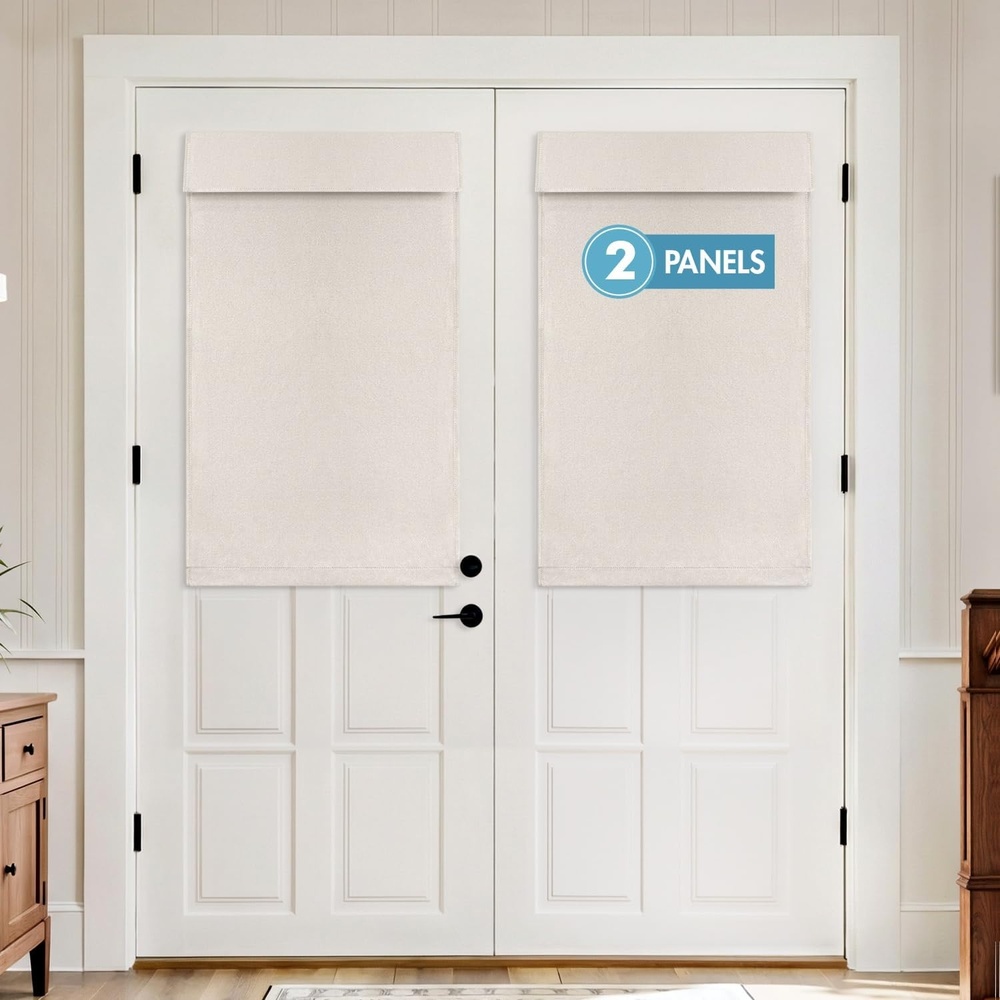 image:imageMIULEE 2 Panels 100 Blackout Linen French Door Curtains Set of 2 Privacy No Drill Thermal Insulated Room Darkening BlindsWindow Shades for Patio Front Entry Back Door GlassW26 x L68 Inch NaturalIvory