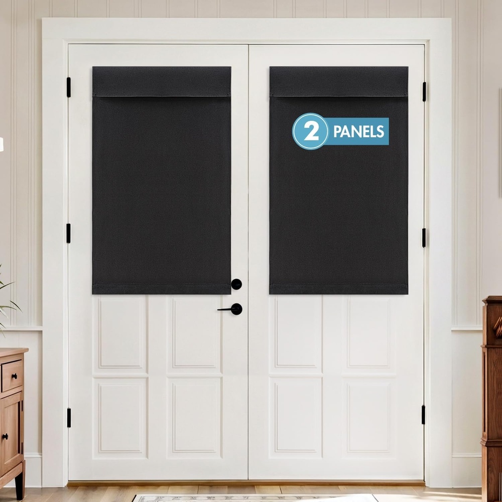 image:imageMIULEE 2 Panels 100 Blackout Linen French Door Curtains Set of 2 Privacy No Drill Thermal Insulated Room Darkening BlindsWindow Shades for Patio Front Entry Back Door GlassW26 x L68 Inch NaturalBlack
