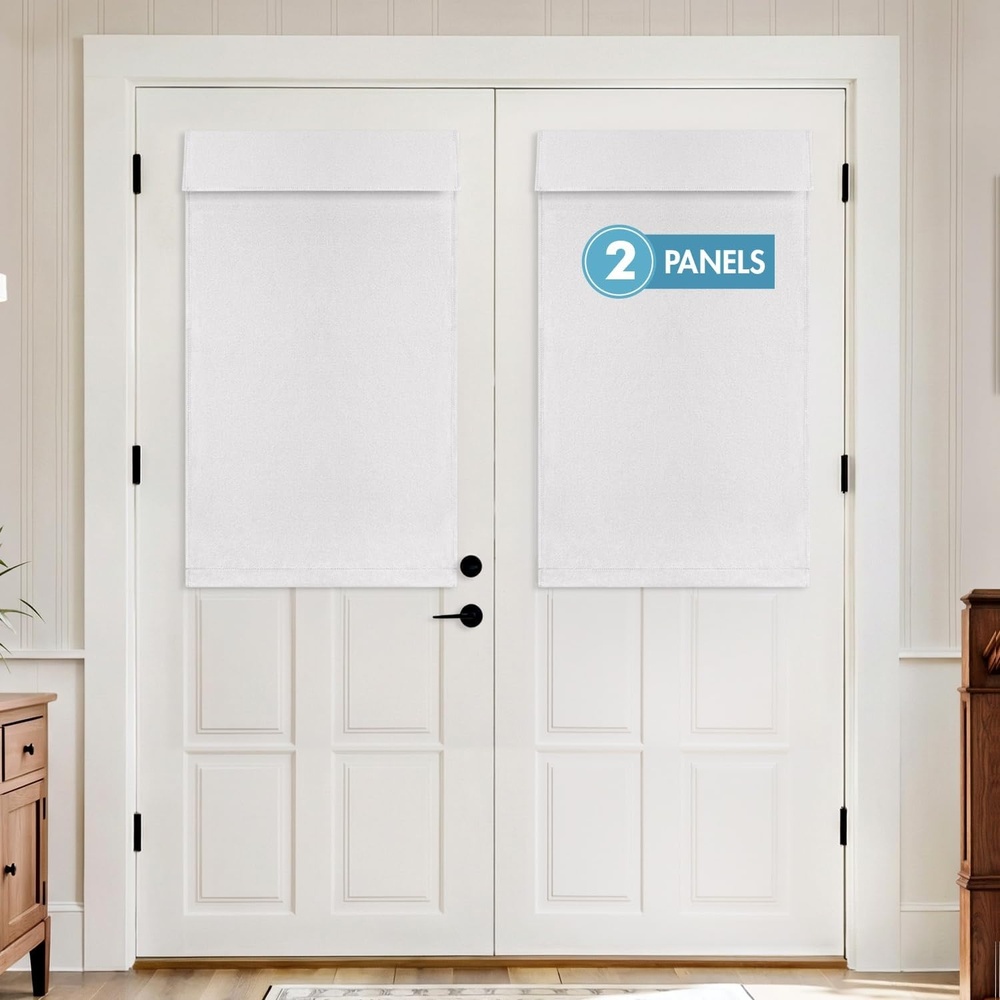image:imageMIULEE 2 Panels 100 Blackout Linen French Door Curtains Set of 2 Privacy No Drill Thermal Insulated Room Darkening BlindsWindow Shades for Patio Front Entry Back Door GlassW26 x L68 Inch NaturalWhite