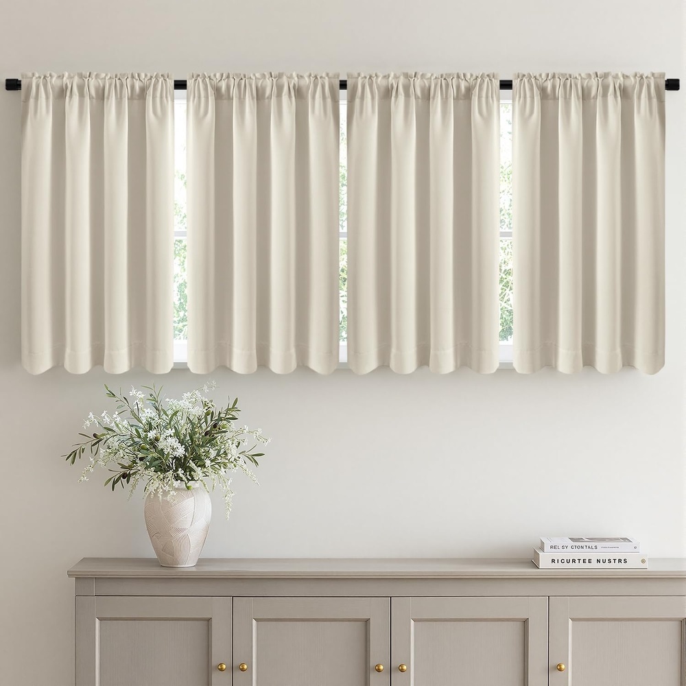 image:imageMIULEE Blackout Curtains 4 Panels Sets Black 63 Inch Length Top and Bottom Rod Pocket Room Darkening Curtains for Bedroom Windows 4 Pack Solid Thermal Insulated Light Blocking Curtain DrapesCream Beige