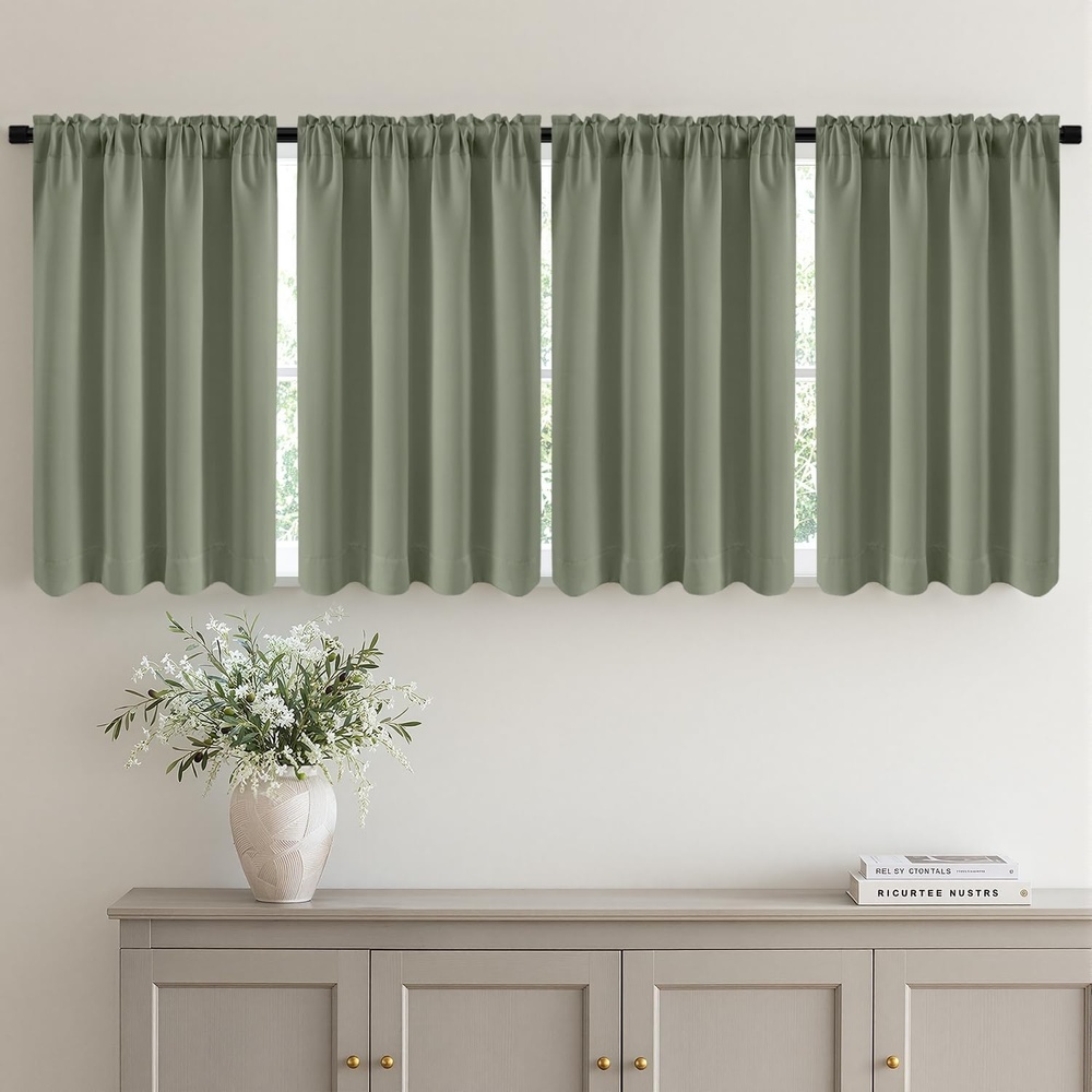 image:imageMIULEE Blackout Curtains 4 Panels Sets Black 63 Inch Length Top and Bottom Rod Pocket Room Darkening Curtains for Bedroom Windows 4 Pack Solid Thermal Insulated Light Blocking Curtain DrapesSage Green