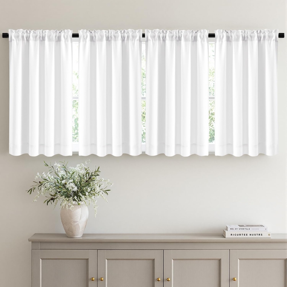image:imageMIULEE Blackout Curtains 4 Panels Sets Black 63 Inch Length Top and Bottom Rod Pocket Room Darkening Curtains for Bedroom Windows 4 Pack Solid Thermal Insulated Light Blocking Curtain DrapesPure White