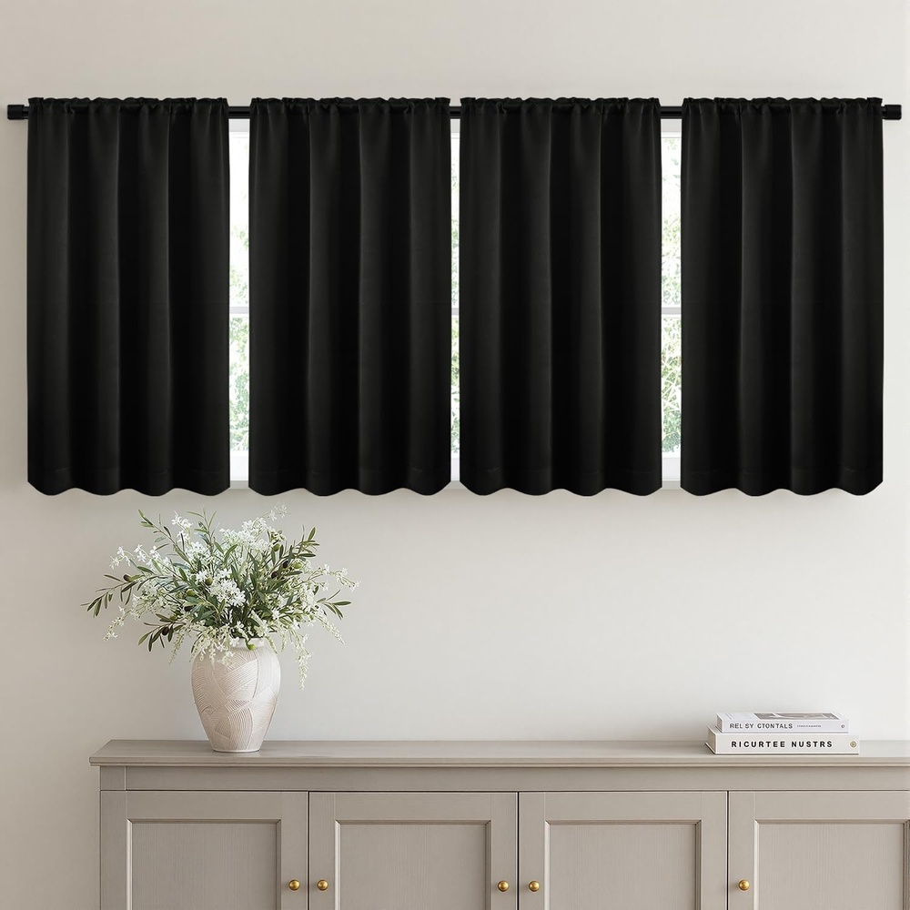 image:imageMIULEE Blackout Curtains 4 Panels Sets Black 63 Inch Length Top and Bottom Rod Pocket Room Darkening Curtains for Bedroom Windows 4 Pack Solid Thermal Insulated Light Blocking Curtain DrapesBlack