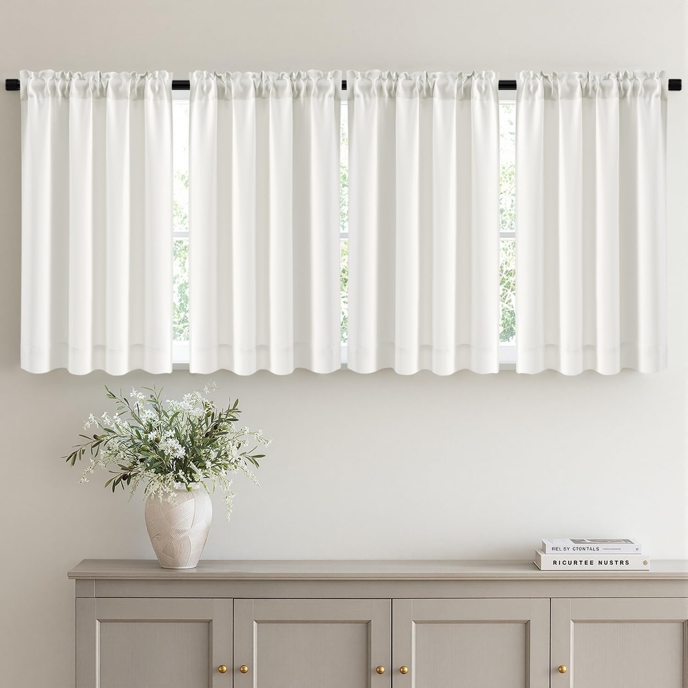 image:imageMIULEE Blackout Curtains 4 Panels Sets Black 63 Inch Length Top and Bottom Rod Pocket Room Darkening Curtains for Bedroom Windows 4 Pack Solid Thermal Insulated Light Blocking Curtain DrapesNatural
