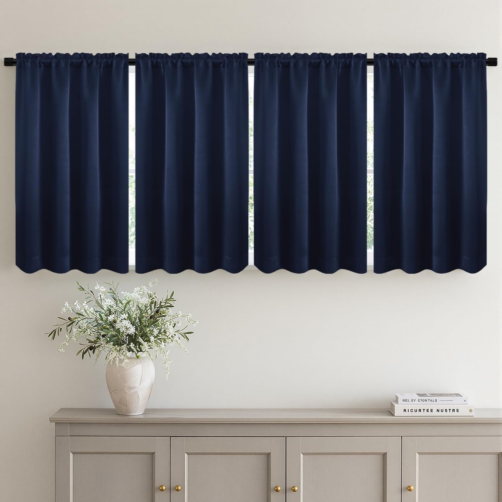 image:imageMIULEE Blackout Curtains 4 Panels Sets Black 63 Inch Length Top and Bottom Rod Pocket Room Darkening Curtains for Bedroom Windows 4 Pack Solid Thermal Insulated Light Blocking Curtain DrapesNavy Blue