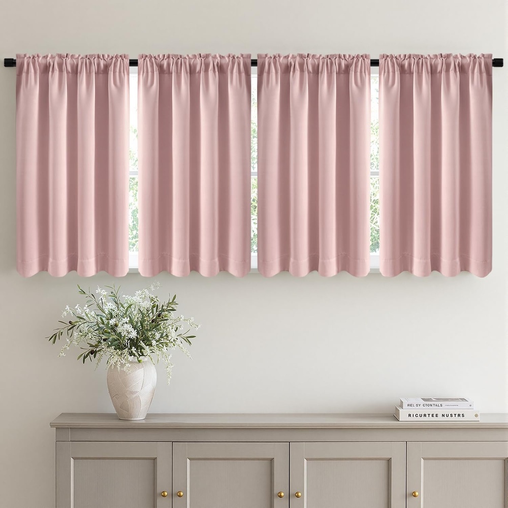 image:imageMIULEE Blackout Curtains 4 Panels Sets Black 63 Inch Length Top and Bottom Rod Pocket Room Darkening Curtains for Bedroom Windows 4 Pack Solid Thermal Insulated Light Blocking Curtain DrapesBaby Pink