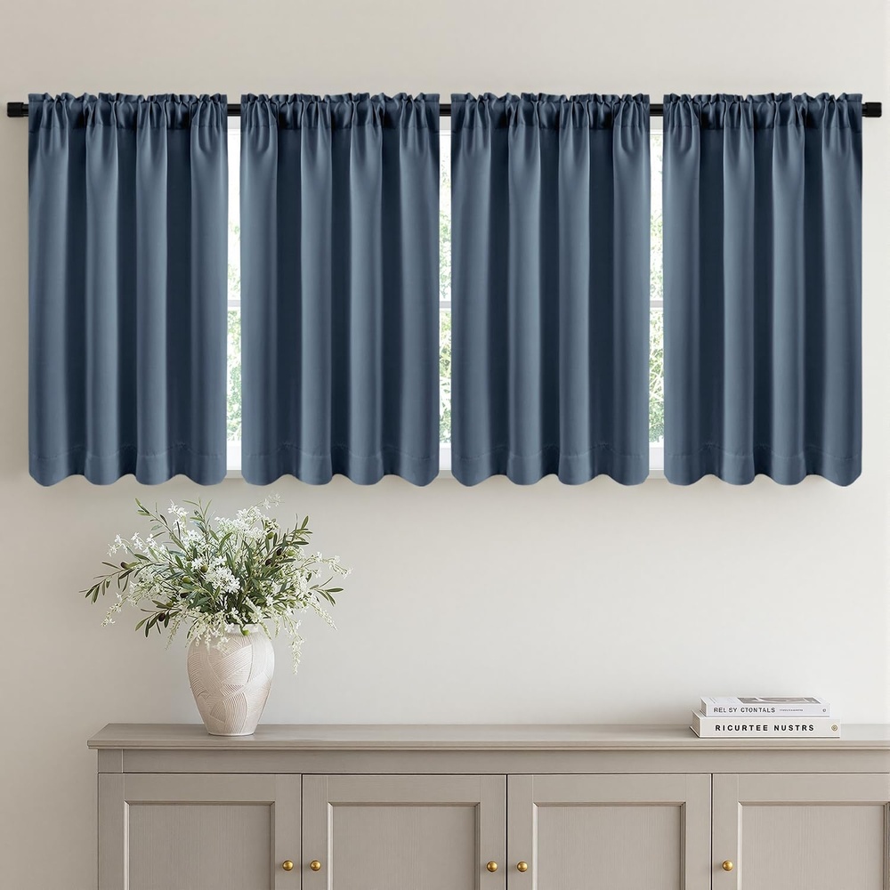 image:imageMIULEE Blackout Curtains 4 Panels Sets Black 63 Inch Length Top and Bottom Rod Pocket Room Darkening Curtains for Bedroom Windows 4 Pack Solid Thermal Insulated Light Blocking Curtain DrapesStone Blue