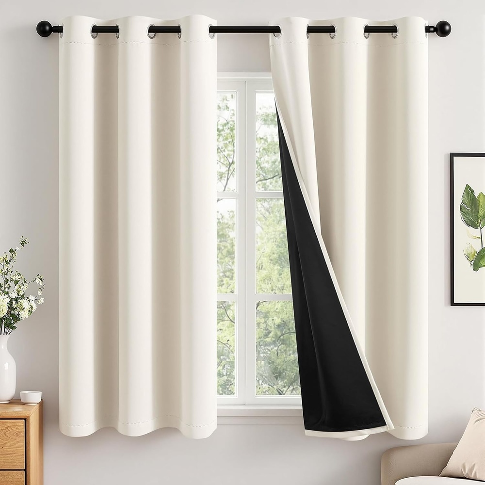 image:imageMIULEE Cream 100 Blackout Curtains for Bedroom 63 Inch Long 2 Thick Layers Thermal Insulated Black Out Window Curtains with Black Liner Noise Reducing Grommet Living Room Drapes 2 Panels Set IvoryCream