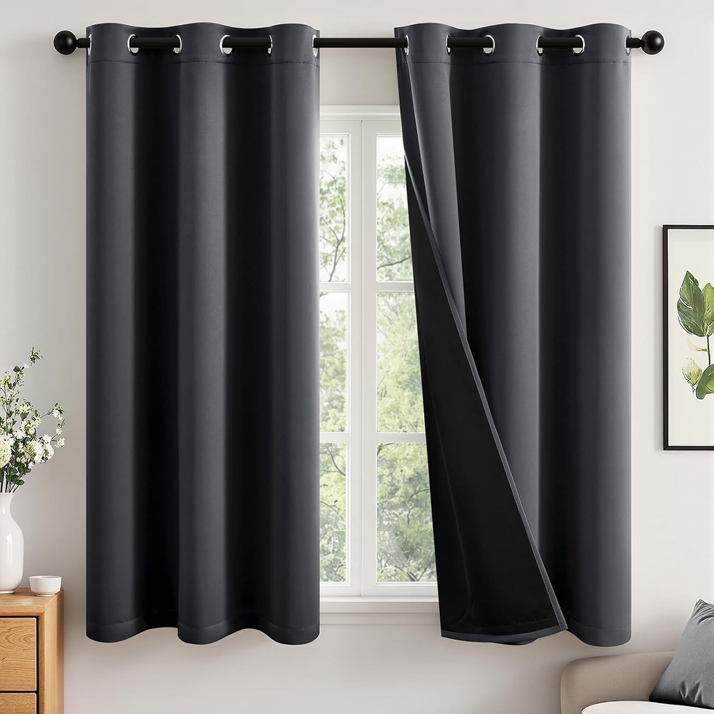 image:imageMIULEE Cream 100 Blackout Curtains for Bedroom 63 Inch Long 2 Thick Layers Thermal Insulated Black Out Window Curtains with Black Liner Noise Reducing Grommet Living Room Drapes 2 Panels Set IvoryGrey