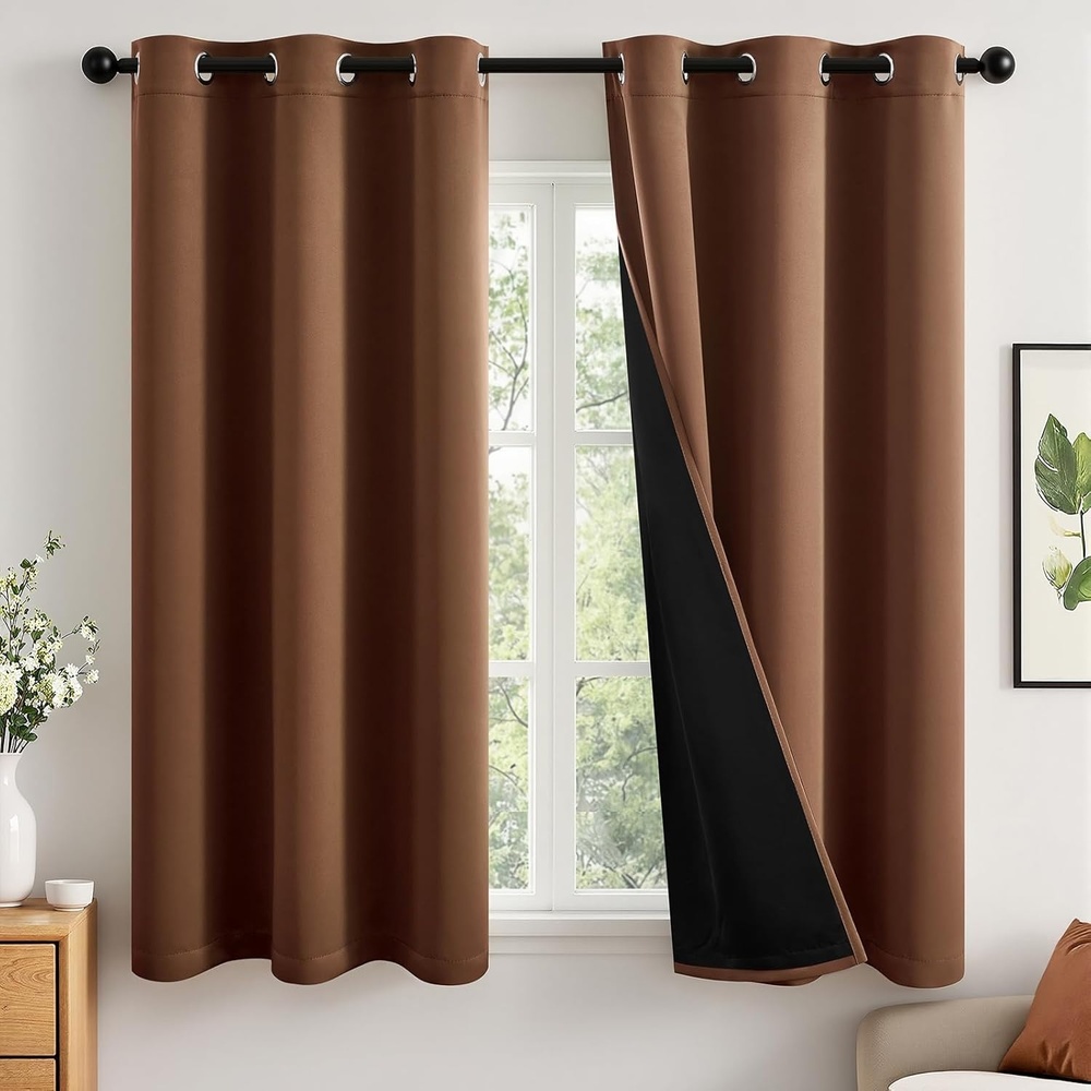 image:imageMIULEE Cream 100 Blackout Curtains for Bedroom 63 Inch Long 2 Thick Layers Thermal Insulated Black Out Window Curtains with Black Liner Noise Reducing Grommet Living Room Drapes 2 Panels Set IvoryCappuccino Brown