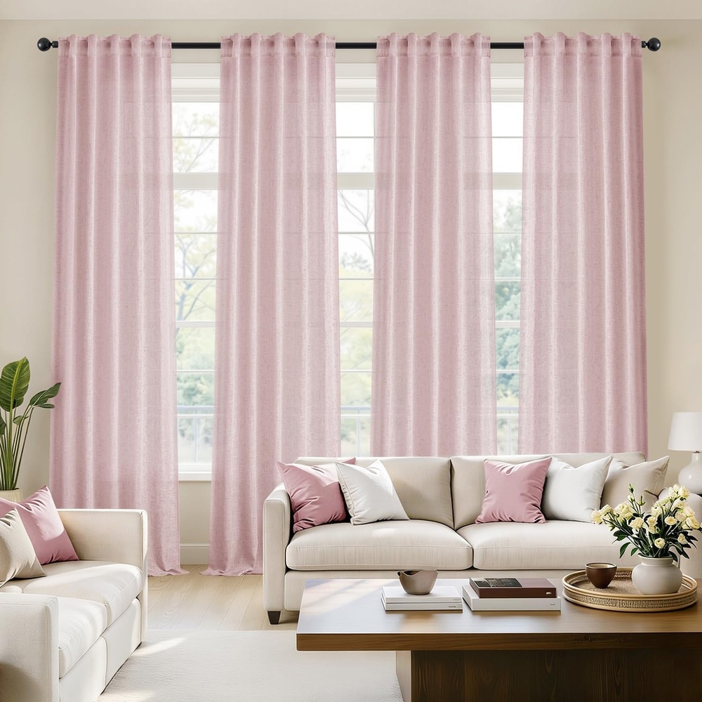 image:imageMIULEE Natural Linen Curtains 84 Inch Long 4 Panels Light Filtering Window Drapes with Rod Pocket Back Tab for Living Room Bedroom Farmhouse Decor Cream 42 W x 84 L InchesPink