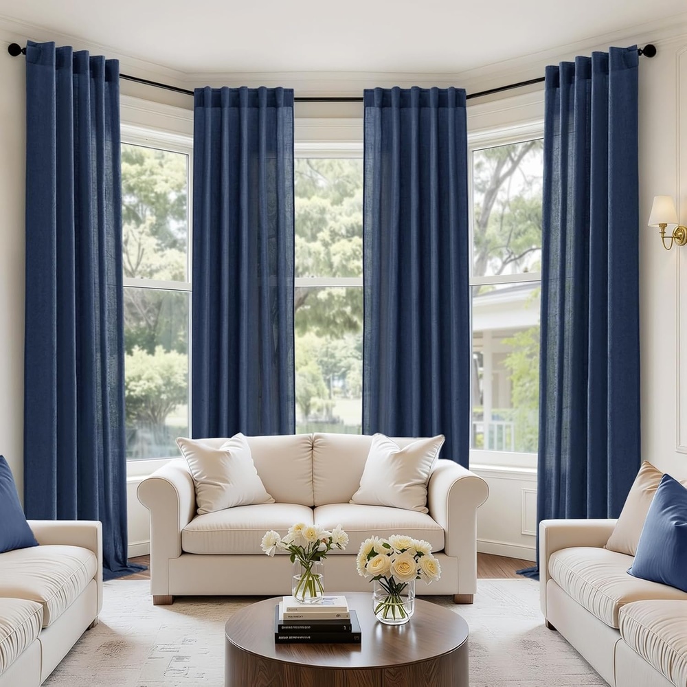 image:imageMIULEE Natural Linen Curtains 84 Inch Long 4 Panels Light Filtering Window Drapes with Rod Pocket Back Tab for Living Room Bedroom Farmhouse Decor Cream 42 W x 84 L InchesNavy Blue
