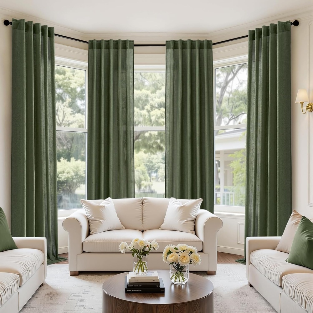 image:imageMIULEE Natural Linen Curtains 84 Inch Long 4 Panels Light Filtering Window Drapes with Rod Pocket Back Tab for Living Room Bedroom Farmhouse Decor Cream 42 W x 84 L InchesOlive Green