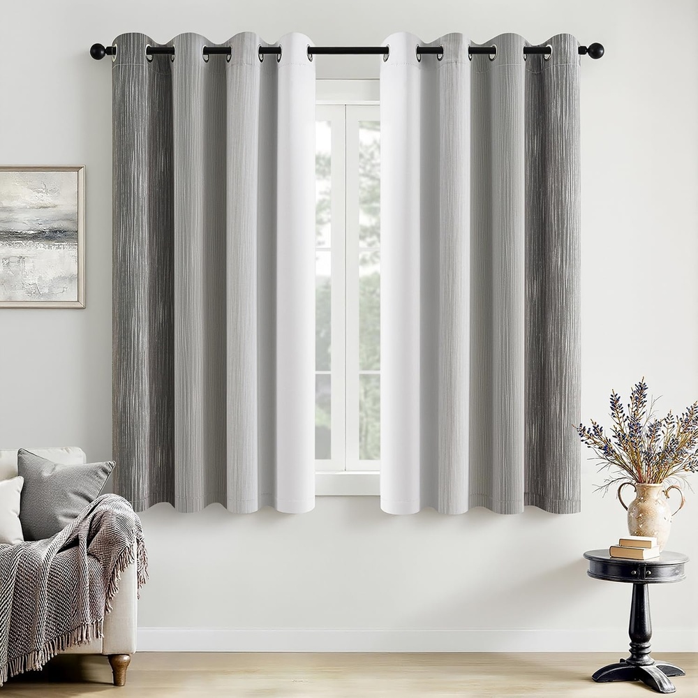 image:imageMIULEE Navy Blue and Greyish White Ombre Blackout Curtains Full Room Darkening Thermal Insulated 84 Inches Long Drapes for BedroomLiving Room Grommet Window Treatments Modern 52Wx84L Set of 2Grey and Greyish White
