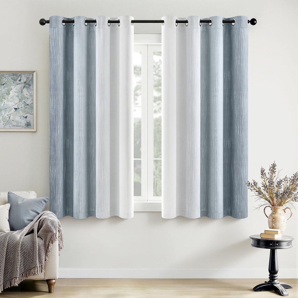 image:imageMIULEE Navy Blue and Greyish White Ombre Blackout Curtains Full Room Darkening Thermal Insulated 84 Inches Long Drapes for BedroomLiving Room Grommet Window Treatments Modern 52Wx84L Set of 2Chambray Blue and Greyish White