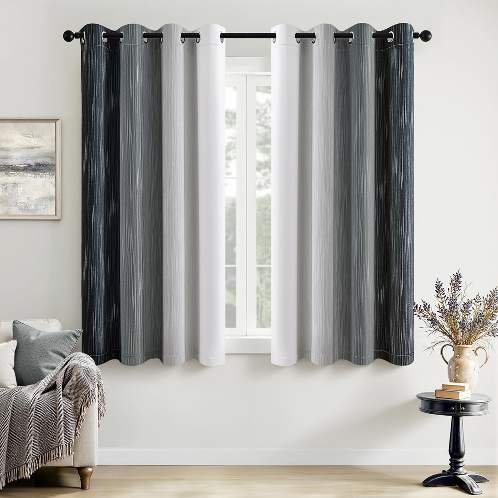 image:imageMIULEE Navy Blue and Greyish White Ombre Blackout Curtains Full Room Darkening Thermal Insulated 84 Inches Long Drapes for BedroomLiving Room Grommet Window Treatments Modern 52Wx84L Set of 2Black and Greyish White