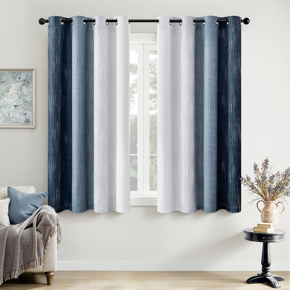 image:imageMIULEE Navy Blue and Greyish White Ombre Blackout Curtains Full Room Darkening Thermal Insulated 84 Inches Long Drapes for BedroomLiving Room Grommet Window Treatments Modern 52Wx84L Set of 2Navy Blue and Greyish White